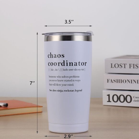 Chaos Coordinator funny mug tumbler office coworker gift 20 Oz white - Picture 3 of 4